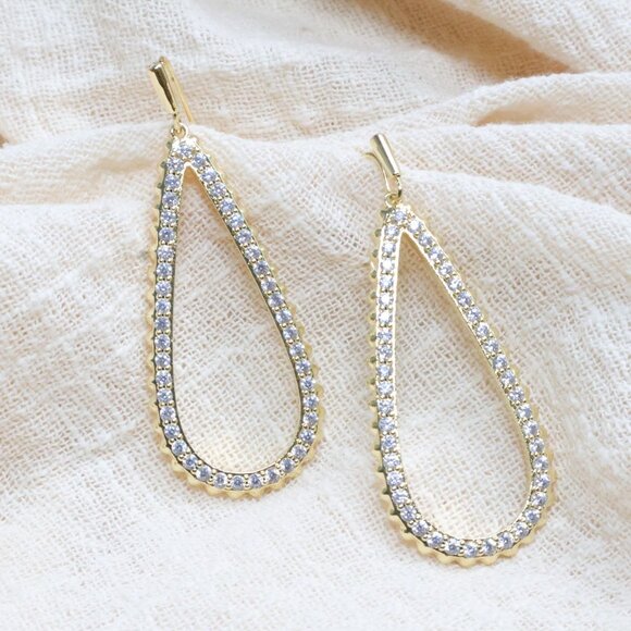 Kendra Scott - Payton Gold White Crystal Open Frame Earrings - Picture 1 of 3
